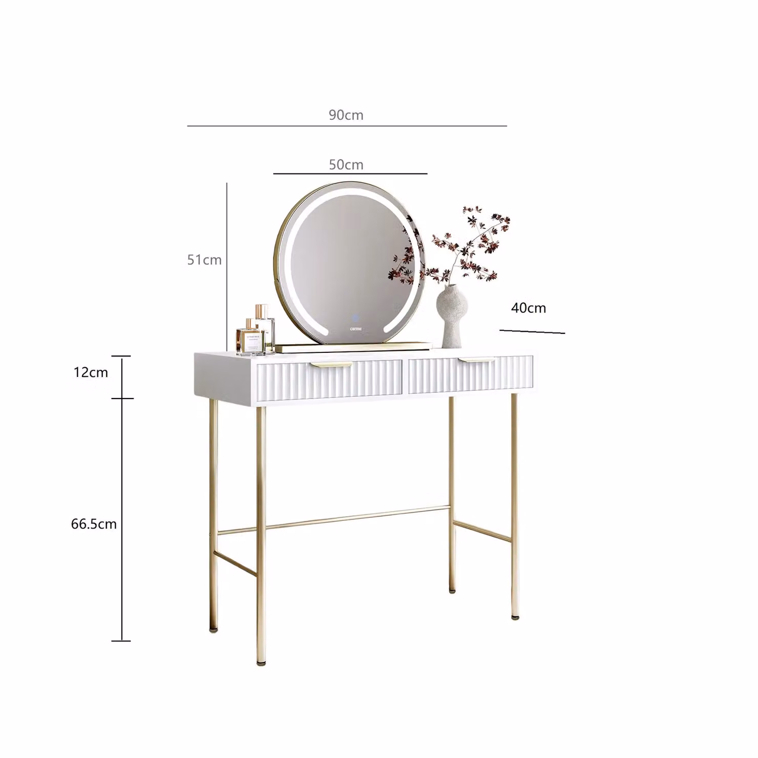 CARME HOME Maya White Dressing Table with Eden Hollywood LED Mirror – 2