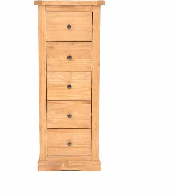 Cabinet Bits Lucca 5 Drawer Narrow Chest of Drawers in Brown with Gold Brass Knobs