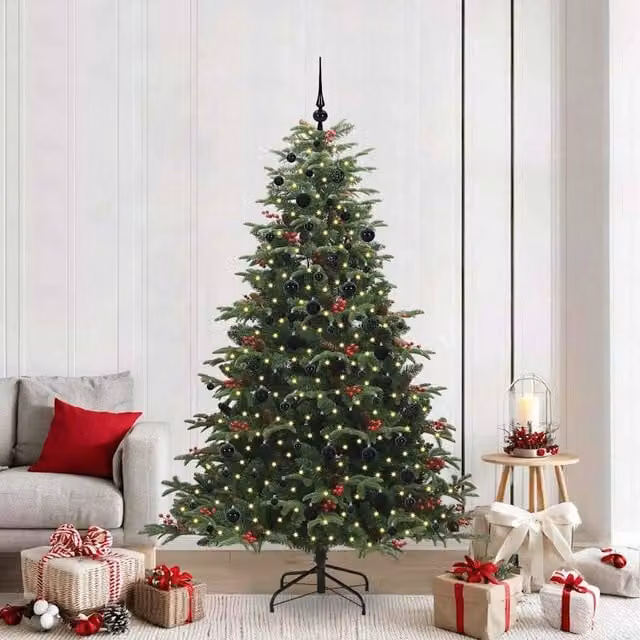 Berkfield Home Artificial Christmas Tree with 300 LEDs and Stand, Green, Height: 210 cm