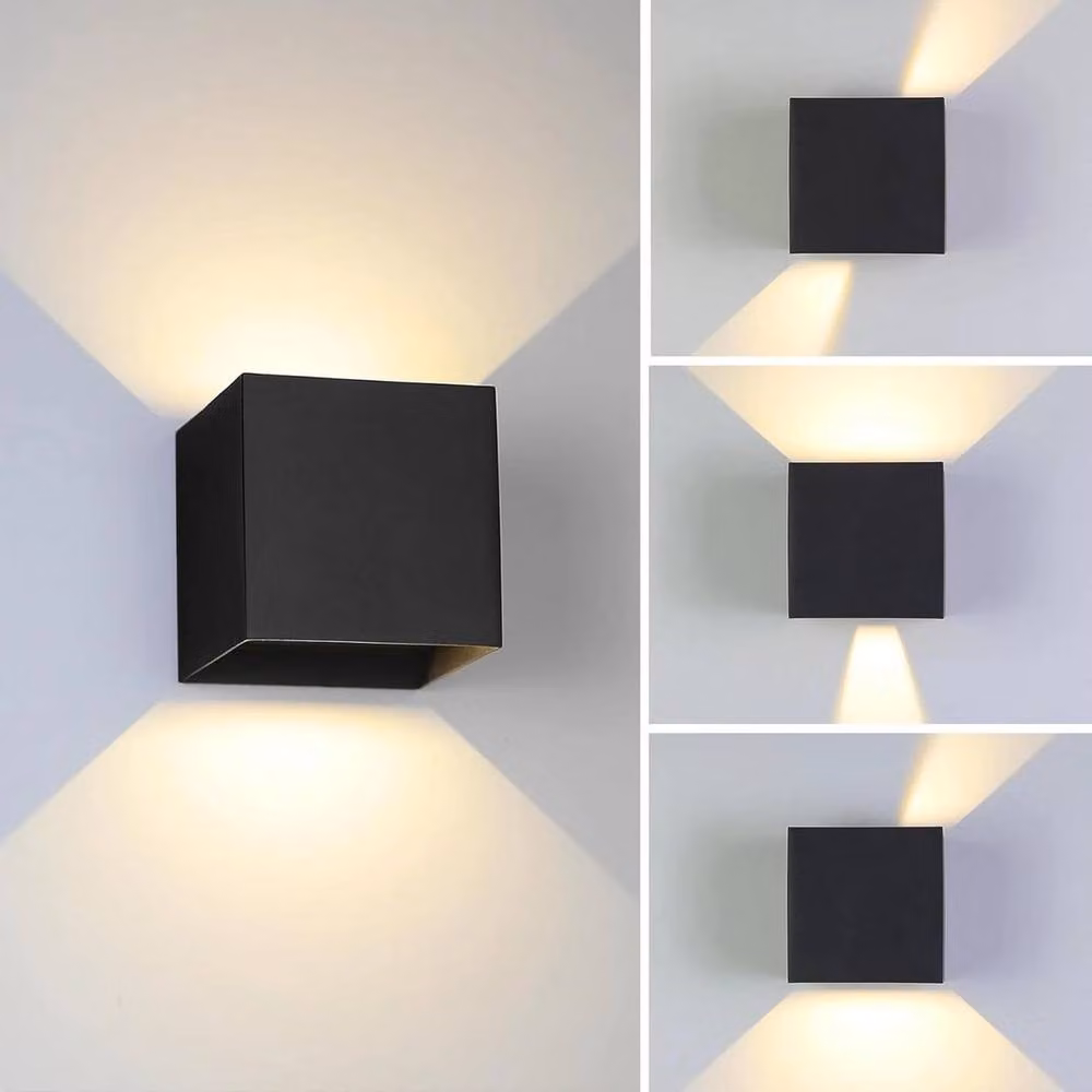 EONLION 2 Pack 12W Waterproof Modern Square LED Up and Down Wall Lights in Black with Warm White Light – 3