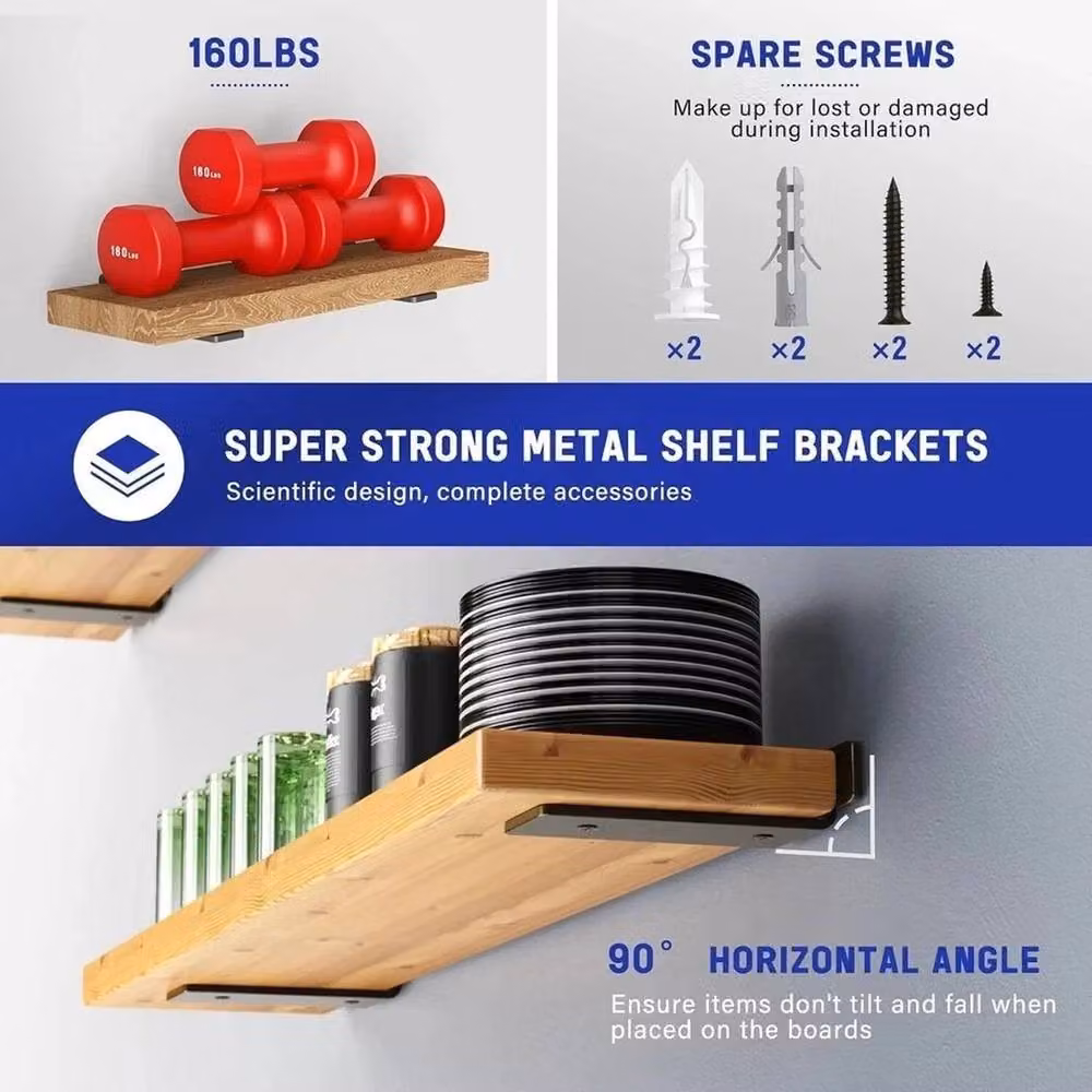 EONLION 4 Pack Steel Floating Shelf Brackets in Black, 15 cm – 2