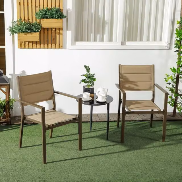 Outsunny Stackable Aluminium Dining Chairs in Khaki