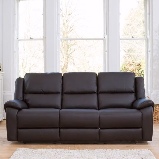 Artemis Home Brookhaven 3 Seat Electric Recliner Sofa in Brown Synthetic Leather