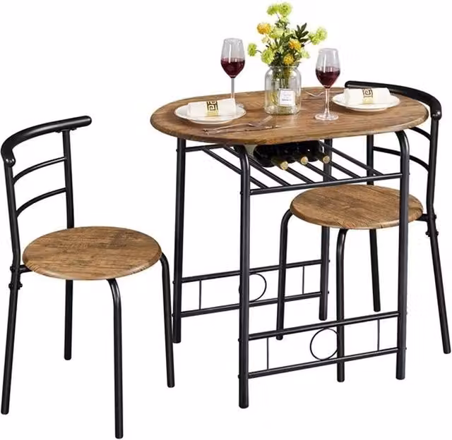 EONLION Modern Round Wood Dining Table and Chairs Set in Brown, Diameter: 100 cm – 1