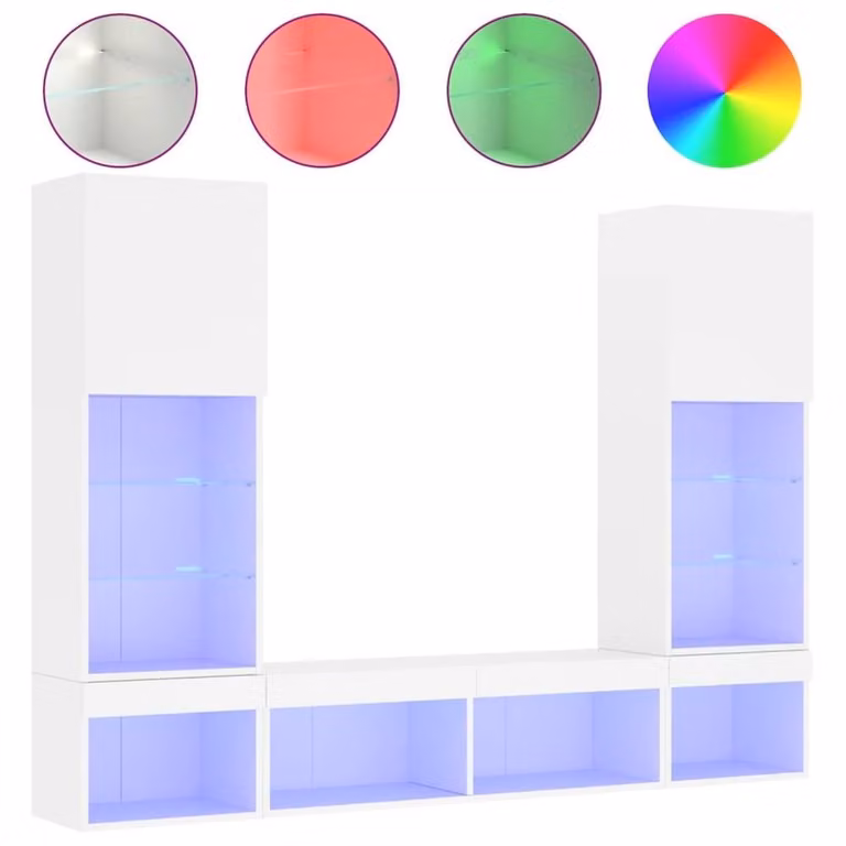 Berkfield Home 5 Piece Modern Glossy White TV Wall Unit Set with Integrated LED Lighting and Lowboard