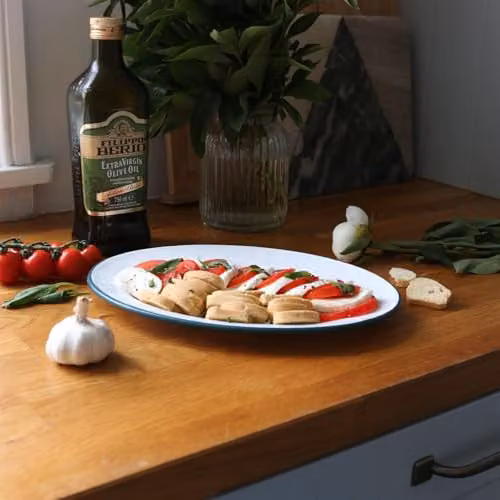 Argon Tableware White Enamel Serving Platters with Green Rims, Pack of 6, W: 30.5 cm, D: 22.5 cm – 2