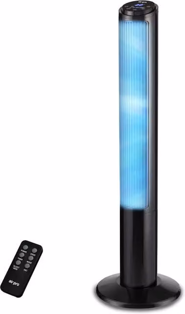 Air Pro Black Bladeless Tower Fan with SmartVoice Control, Oscillation, Remote Control and Timer, W/D/H: 30.0 x 30.0 x 101.6 cm