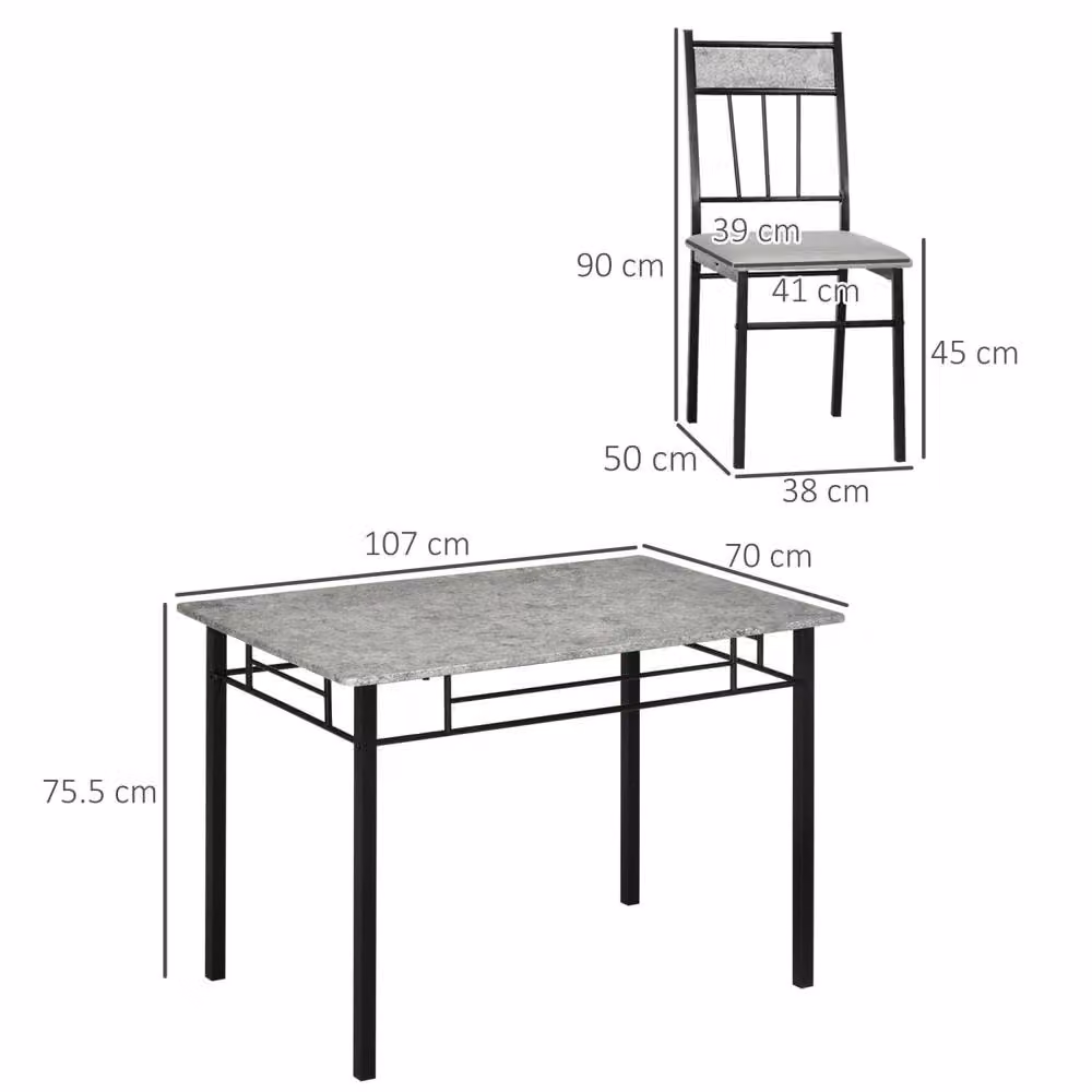 Wyld Haus Lera 5 Piece Dining Set in Grey and Black with Marble Effect Rectangular Table – 4