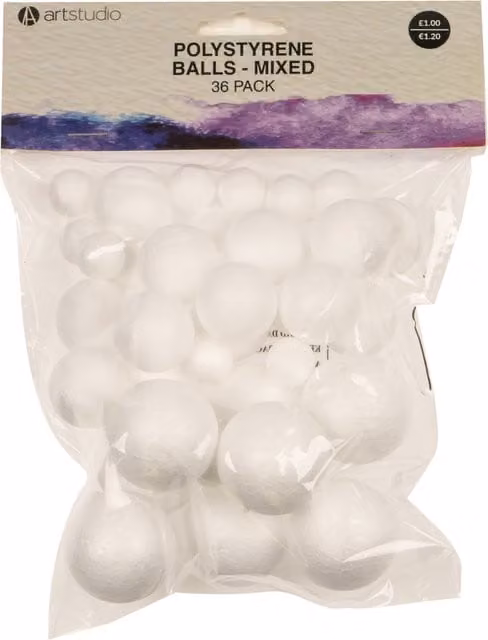 Artstudio Pack of 36 White Polystyrene Balls