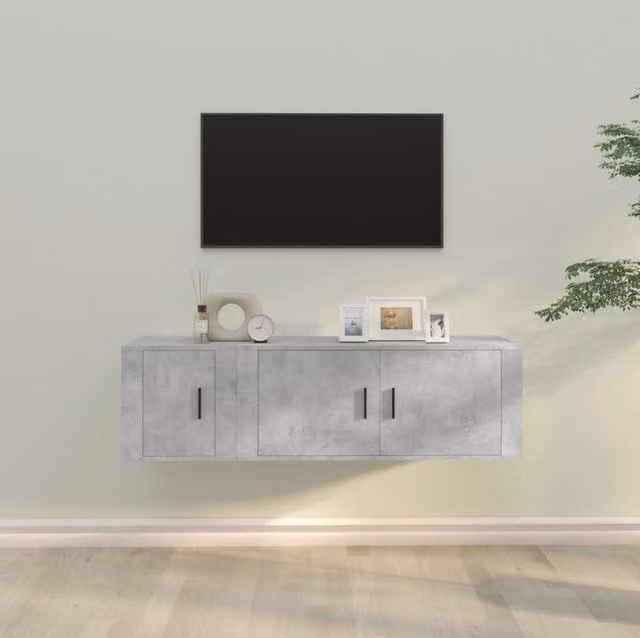 Berkfield Home Modern 2 Piece Wall Mounted TV Cabinet Set in Concrete Grey Matt Engineered Wood – 1