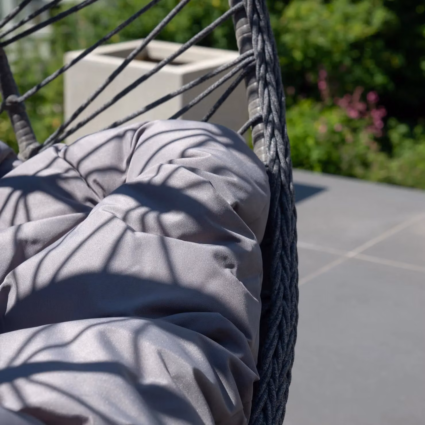 Artemis Home Lynton Garden Hanging Egg Chair in Dark Grey with Stand and Cushions – 3