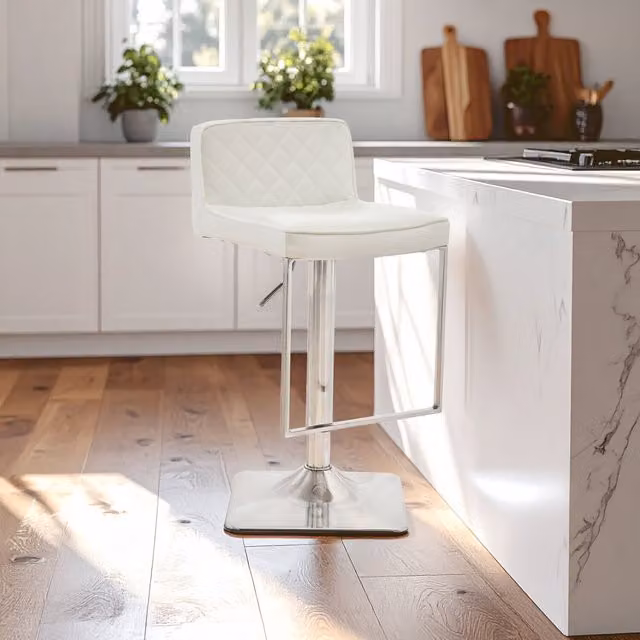 Interiors by Premier White Synthetic Leather Swivel Bar Stool with Metal Square Base