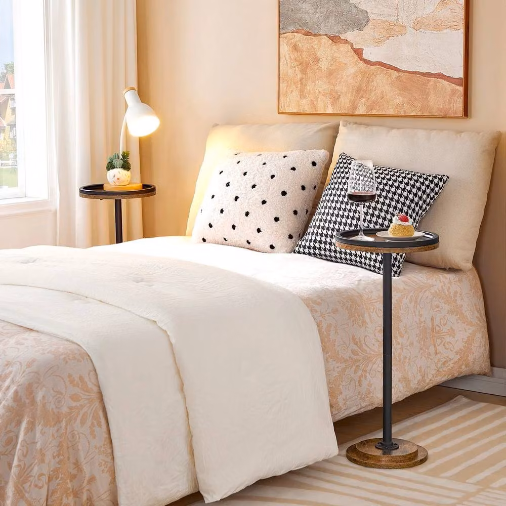 NESTLUNE Brown Wood Side Table, Bedside Table and Accent Coffee Table, W/D/H: 100 x 15 x 15 cm – 3