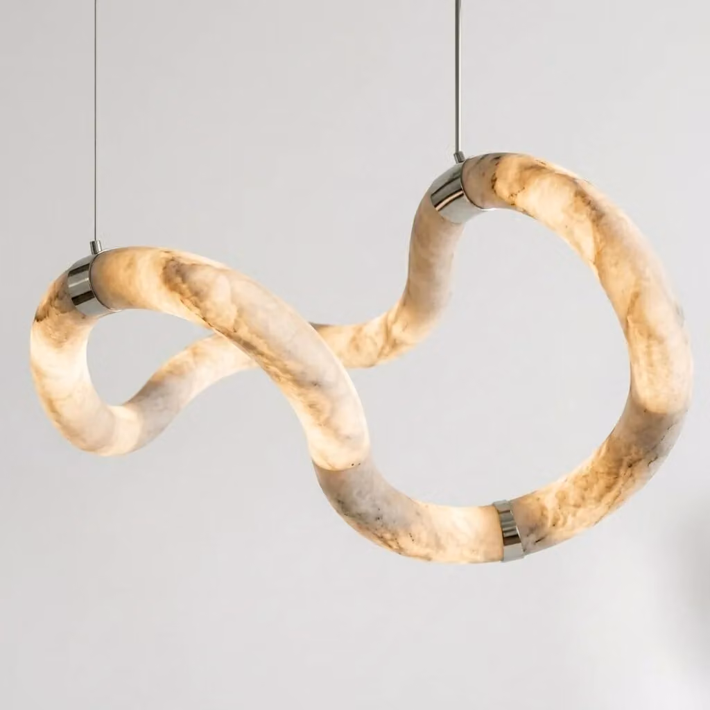 Araco Lumière Frozen Aven Alabaster LED Pendant Light in White with Silver Metal Details