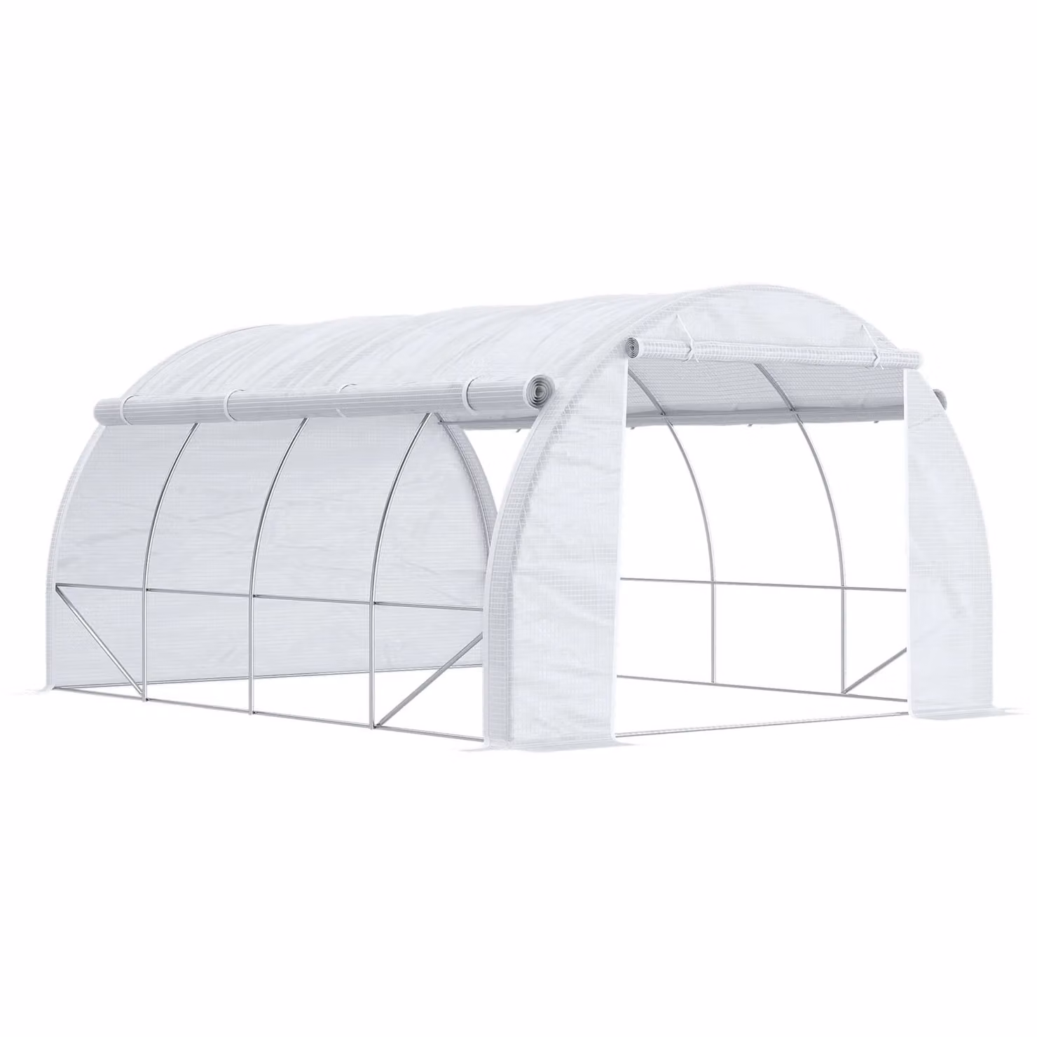 Outsunny White Freestanding Polytunnel Greenhouse with Windows and Galvanised Steel Frame – 2