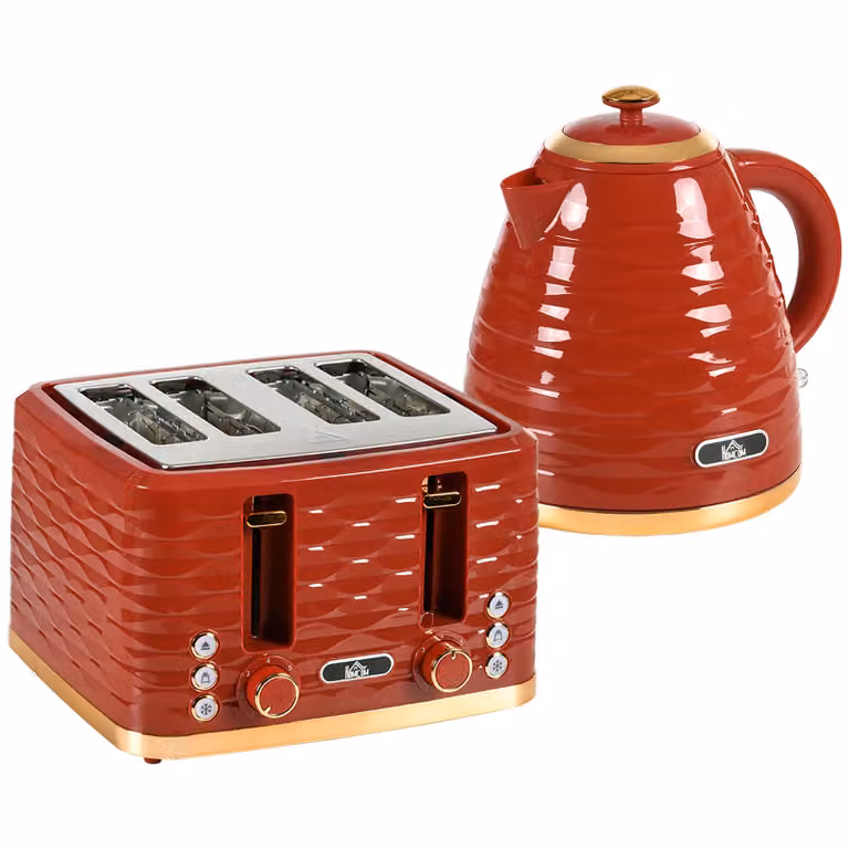 HOMCOM Kettle and Toaster Set in Red with 1.7L Kettle