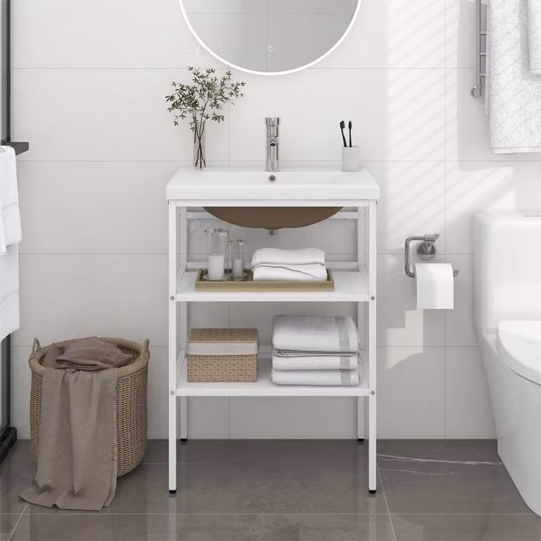 Berkfield Home Elegant White Iron Bathroom Washbasin Frame with Built-in Basin W/D/H: 83 x 38 x 38 cm