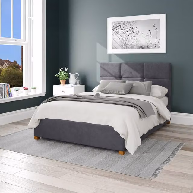 Aspire Caine Plush Velvet Ottoman Storage Bed in Grey, W: 140 cm x L: 200 cm