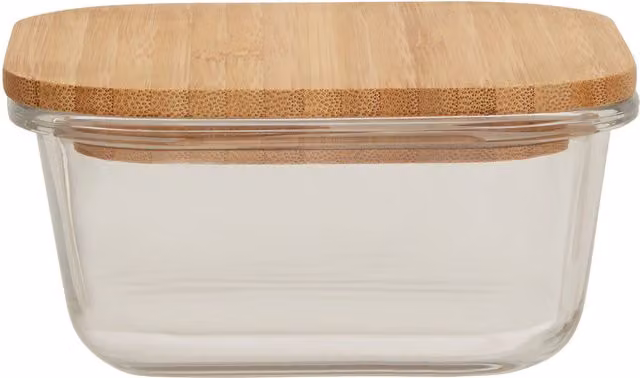 Orsina Airtight Square Glass Container with Bamboo Lid and Silicone Seal, 520ml, Transparent
