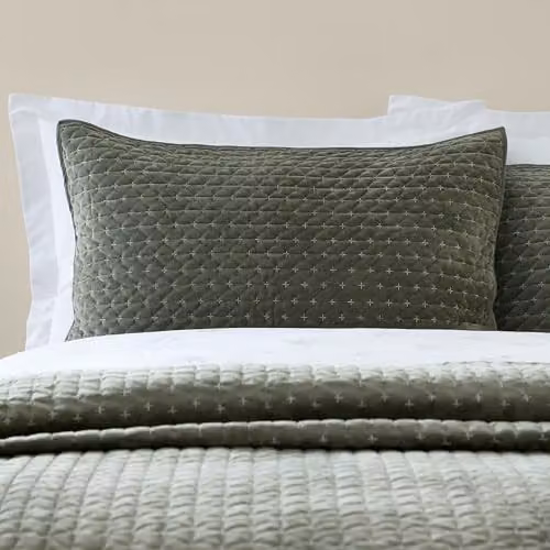 Bianca Attica Velvet Embroidered Pillow Sham Pair in Green, W: 50 cm, H: 75 cm – 1
