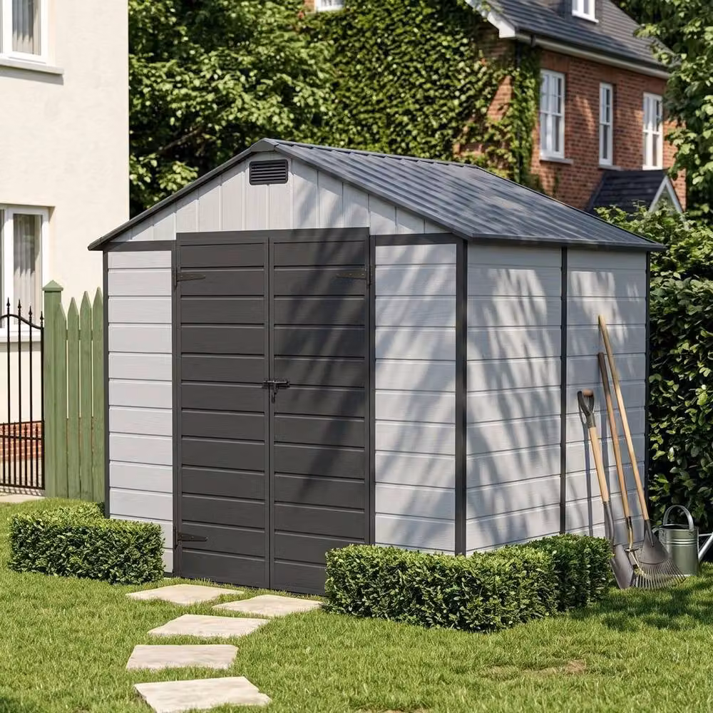 FORGEVIO Grey Plastic and Aluminium Gable Garden Shed, H 226.5 x W 243.84 x D 127 cm – 4
