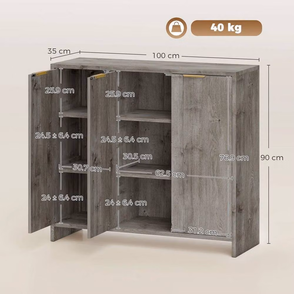 KORVIXA Modern Grey Sideboard Cabinet with 3 Doors, W/D/H: 100 x 100 x 100 cm – 2