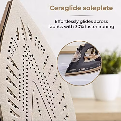 Tower Steam Iron with Ceramic Non-Stick Soleplate, Gold and Black (T22021GLD) – 3