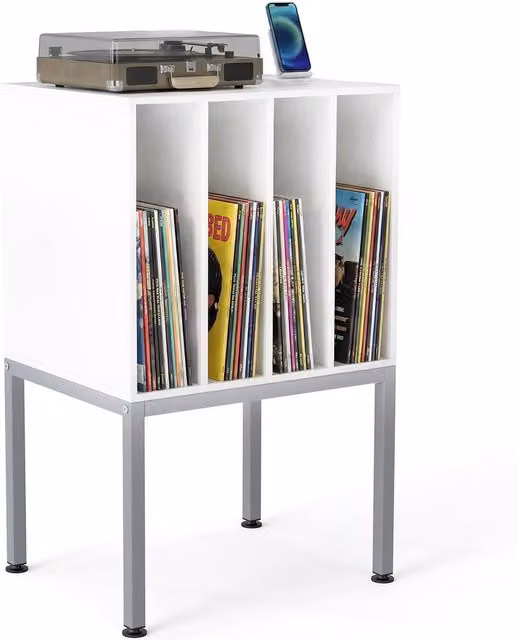 Gymax White Turntable Stand with Vinyl Record Display Shelves and Media Compartments – 1