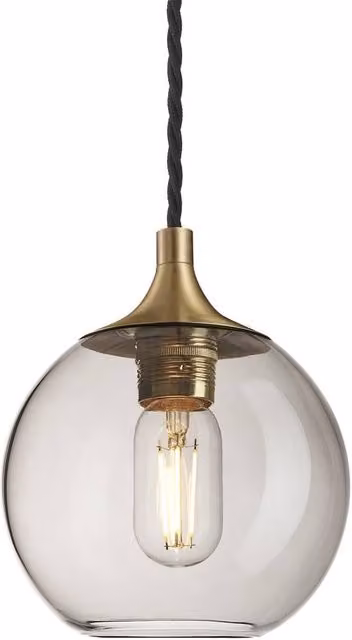 Industville Chelsea Smoked Glass Globe Pendant Light in Mocha and Gold/Brass, Diameter: 17.78 cm – 1