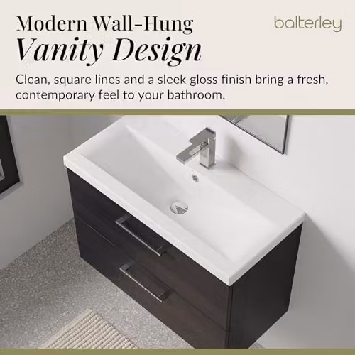 Balterley Wall Hung 2 Soft Close Drawer Bathroom Vanity Unit in Satin Green and Black, W/D/H: 61.0 x 39.0 x 57.9 cm – 4