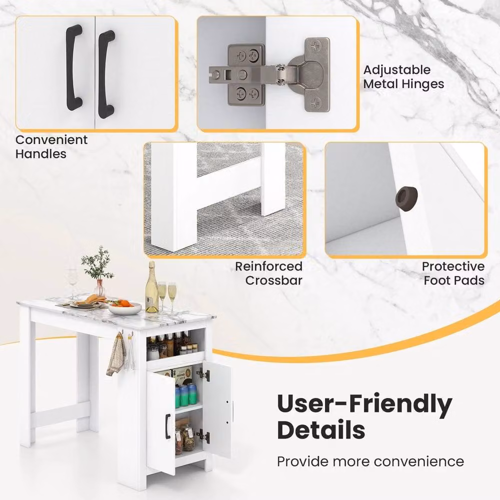 FORGEVIO Modern Rectangular Dining Table and Bar Table with Adjustable Marble Shelf in White – 3