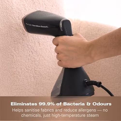 Hamilton Beach Handheld ProCare Garment Steamer with Brush Attachment, Black and Bronze, 1500W – 4