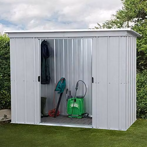 Yardmaster Deluxe Apex Metal Shed in Green with Gable Roof and Sliding Doors – 1