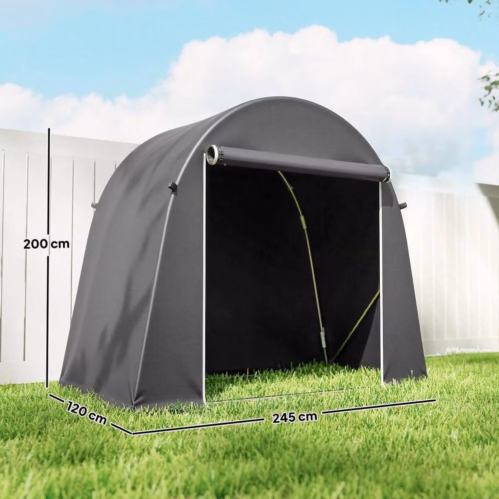 FLAVORA Grey Curved Outdoor Storage Shed Tent with Galvanised Steel and Polyester Construction – 4