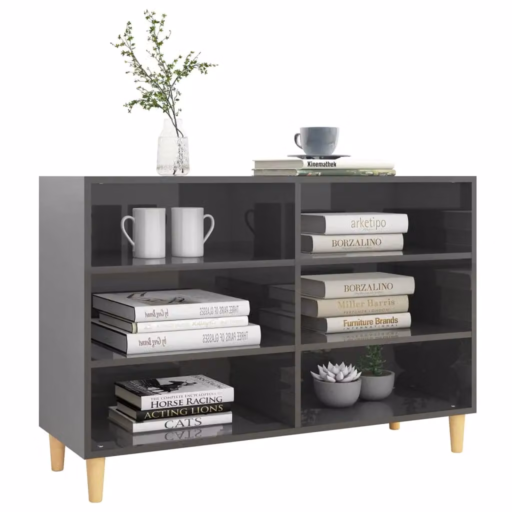Berkfield Home High Gloss Grey Scandinavian Sideboard, W: 103.5 cm, D: 35 cm, H: 70 cm – 3