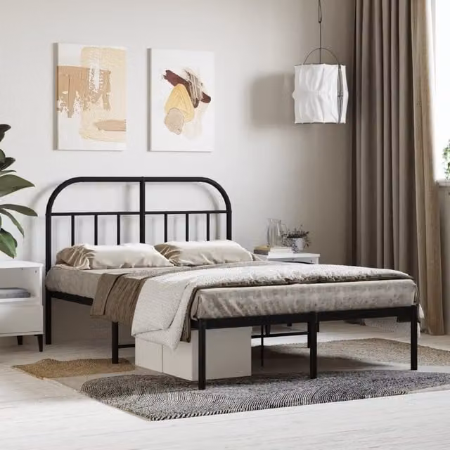 Berkfield Home Metal Bed Frame with Headboard in Black, W/D/H: 120 x 200 cm