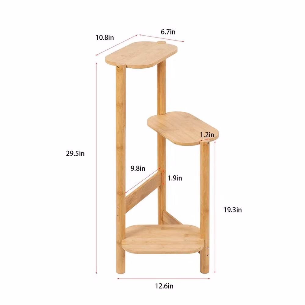 NESTLUNE 3 Tier Bamboo Corner Plant Stand in Natural Wood, W/D/H: 60 x 60 x 100 cm – 2