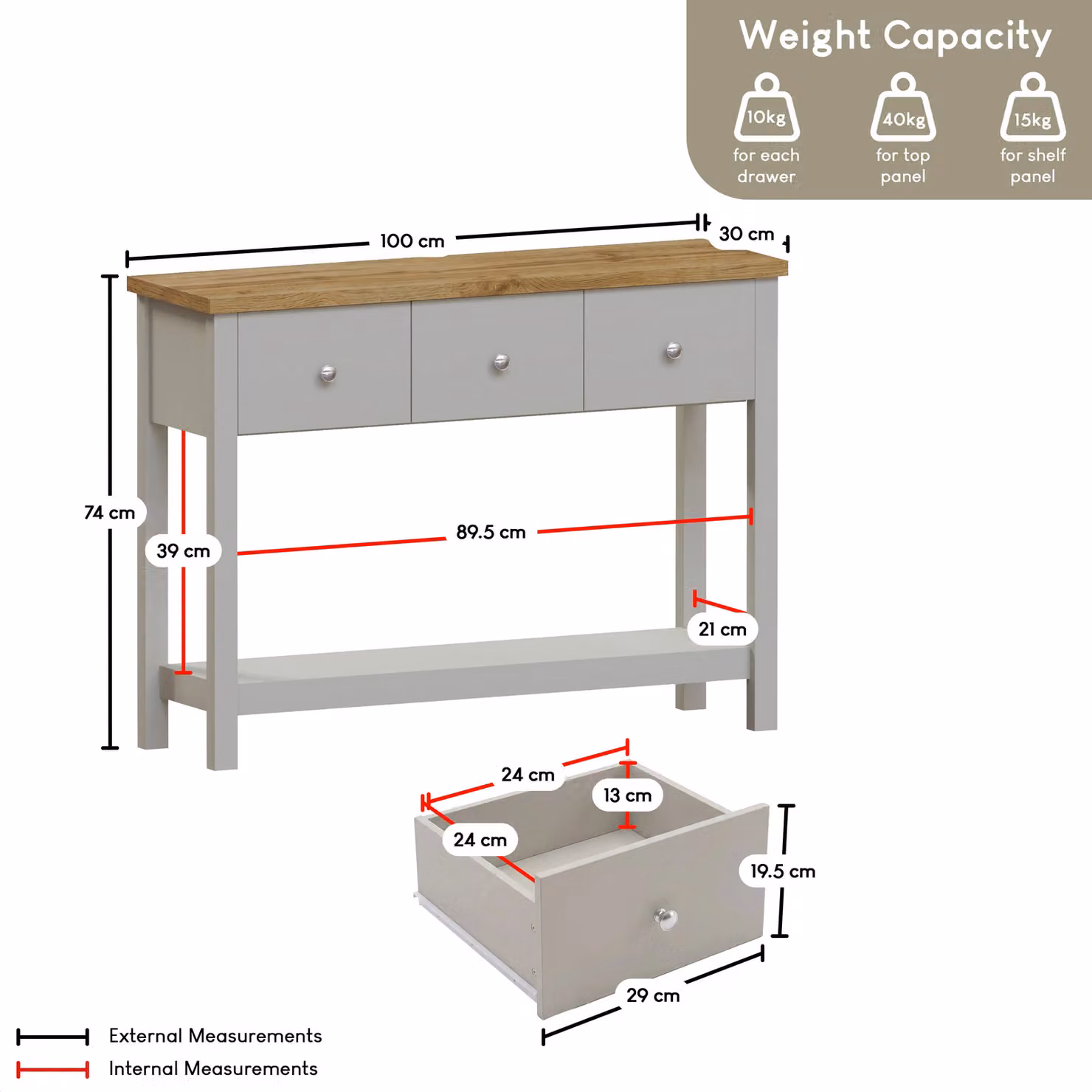 Vida Designs Arlington 3 Drawer Console Table Storage Organiser in Grey – 2