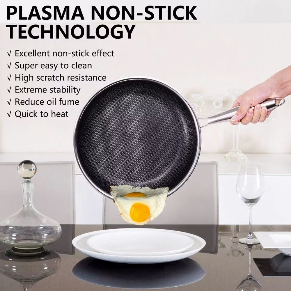 EONLION 30cm Stainless Steel Non-Stick Frying Pan in Silver – 2