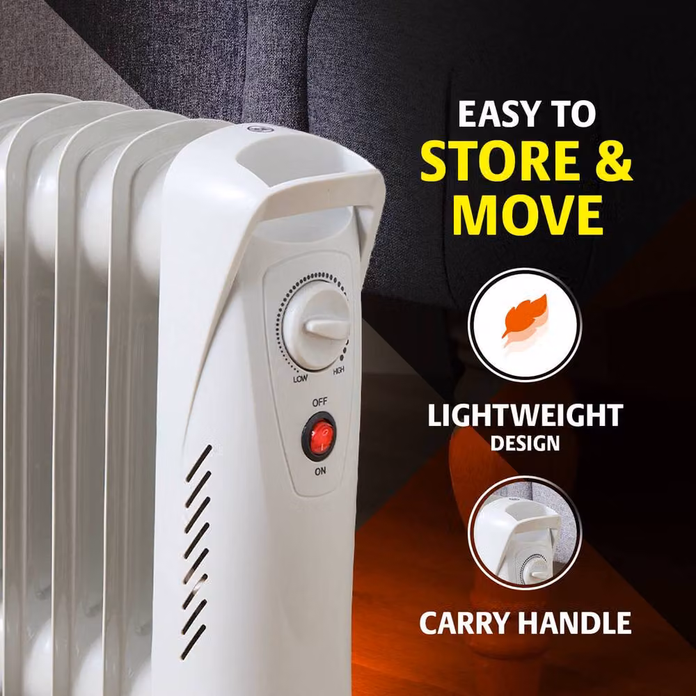Bergstrom Mini 0.5kW Oil-Filled Radiator, Portable Freestanding Electric Heater in White – 6