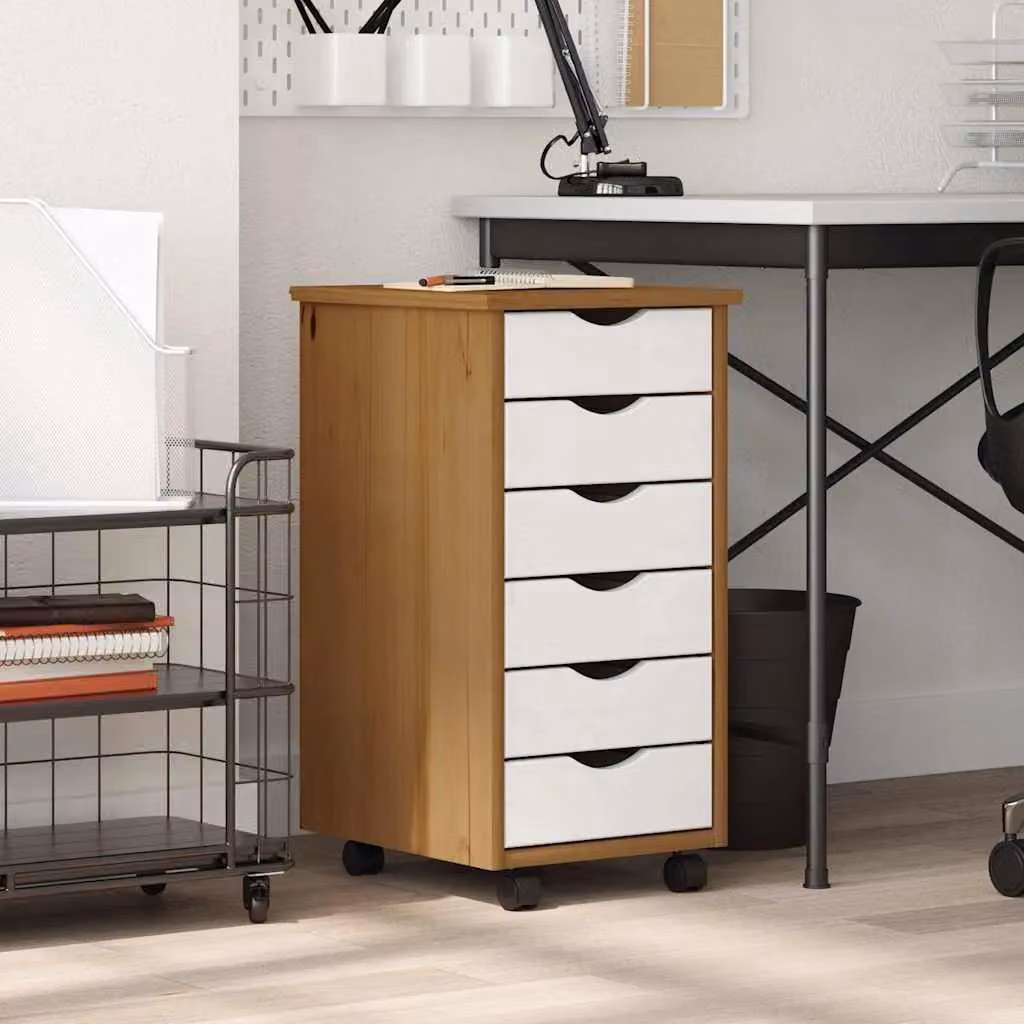 Berkfield Home MOSS Rolling Cabinet with Drawers in Honey Brown Solid Wood Pine – 2