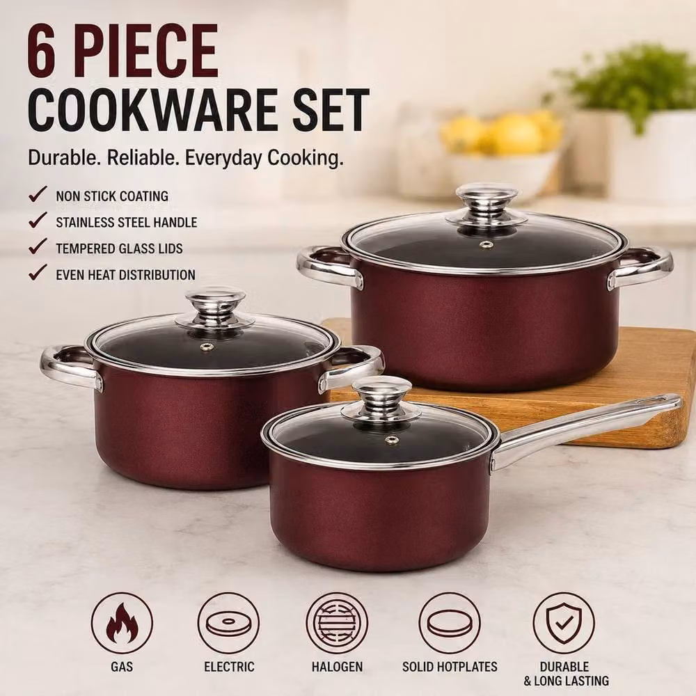 PAWNORA Red Cookware Pan Set with Glass Lids – 3