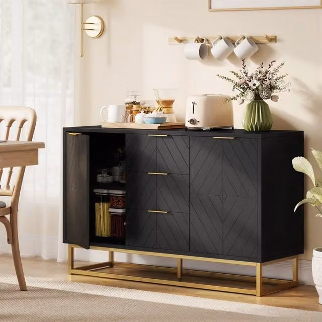 KORVIXA Black and Gold Modern Sideboard Storage Cabinet – 1