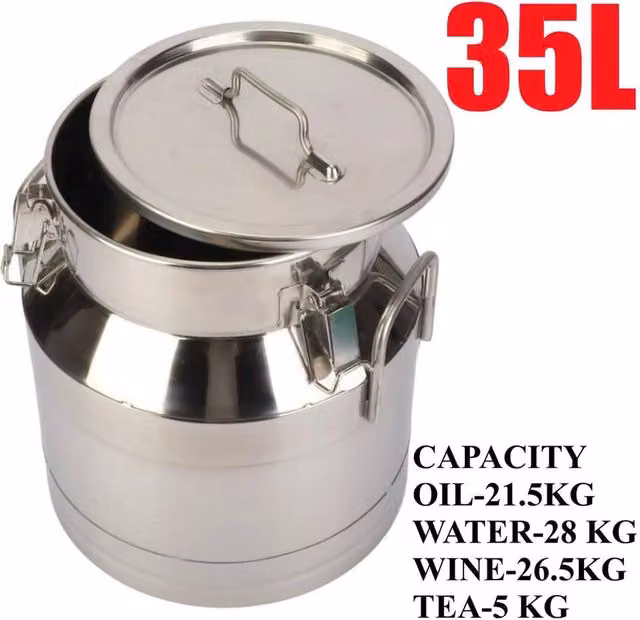 FORGEVIO 35L Large Stainless Steel Milk Can with Clamp in Silver