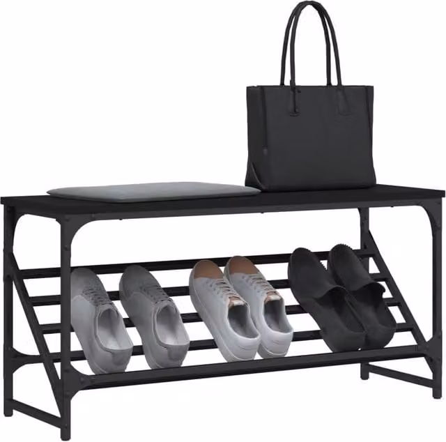 Berkfield Home Black Engineered Wood Shoe Rack, W/D/H: 90 x 30 x 45 cm