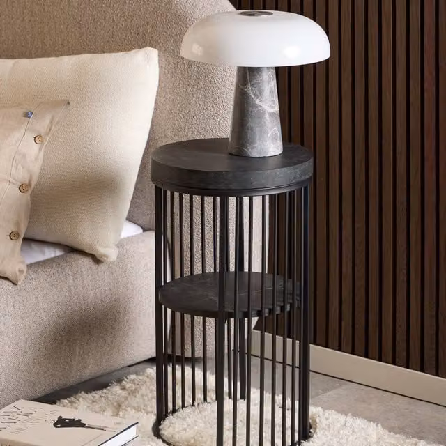 Strington Modern Black Metal Bedside Table with Rounded Serving Tiers