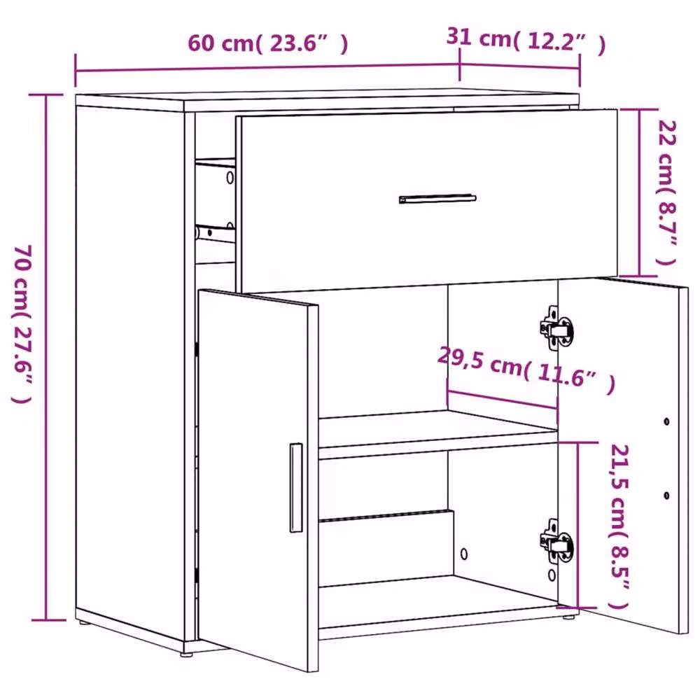 Berkfield Home Set of 2 Modern Smoked Oak Sideboards in Brown, W/D/H: 60 x 31 x 70 cm – 7