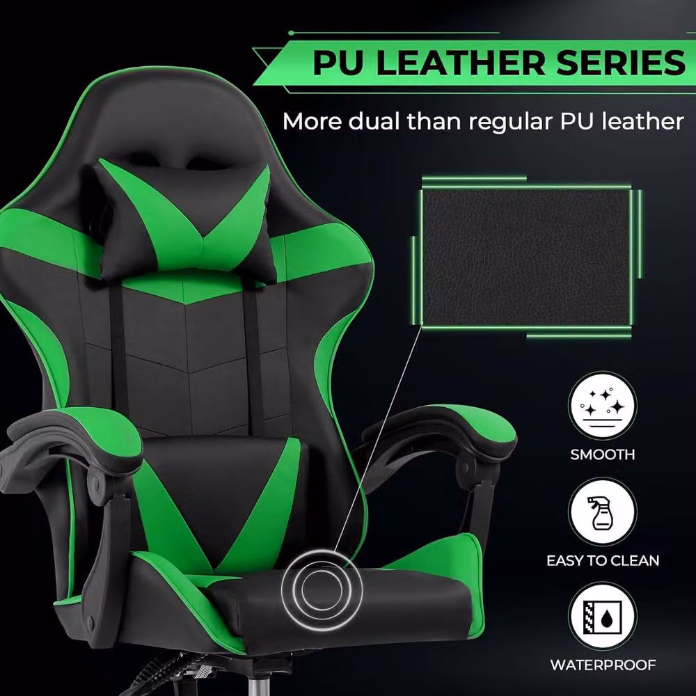 Lishetimig Ergonomic Green PU Leather Gaming Chair with Headrest and Armrests – 3