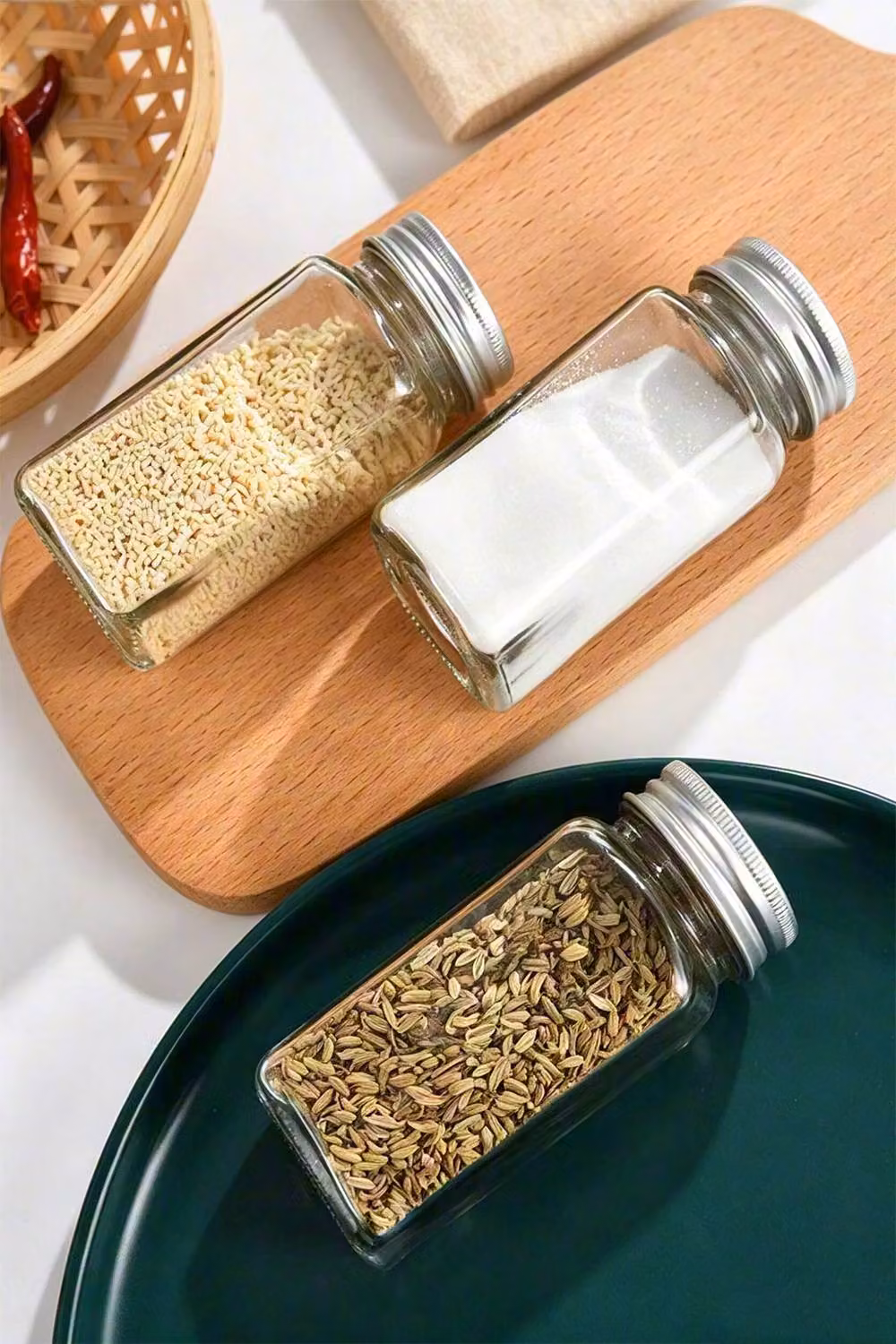 ExtraStar 24-Piece Glass Spice Jar Set with Metal Screw Lids, Clear, 120ml per Jar – 3