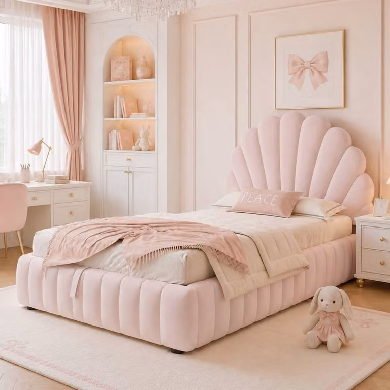 Rolipo Kids Upholstered Ottoman Storage Bed Frame, Pink Velvet, W/D/H: 90 x 190 cm